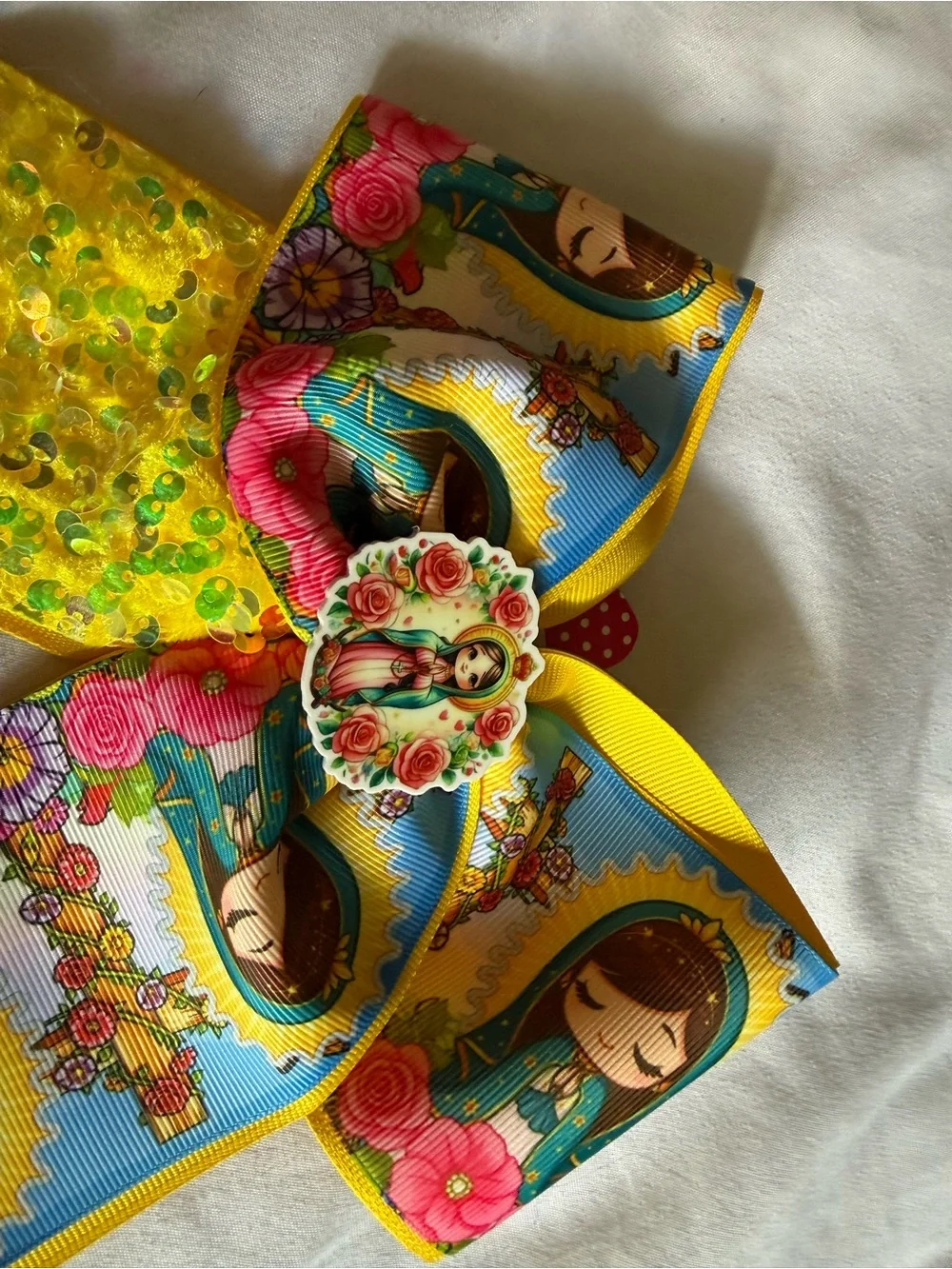Kids Yellow Floral Virgin Mary Bow Hair Clip